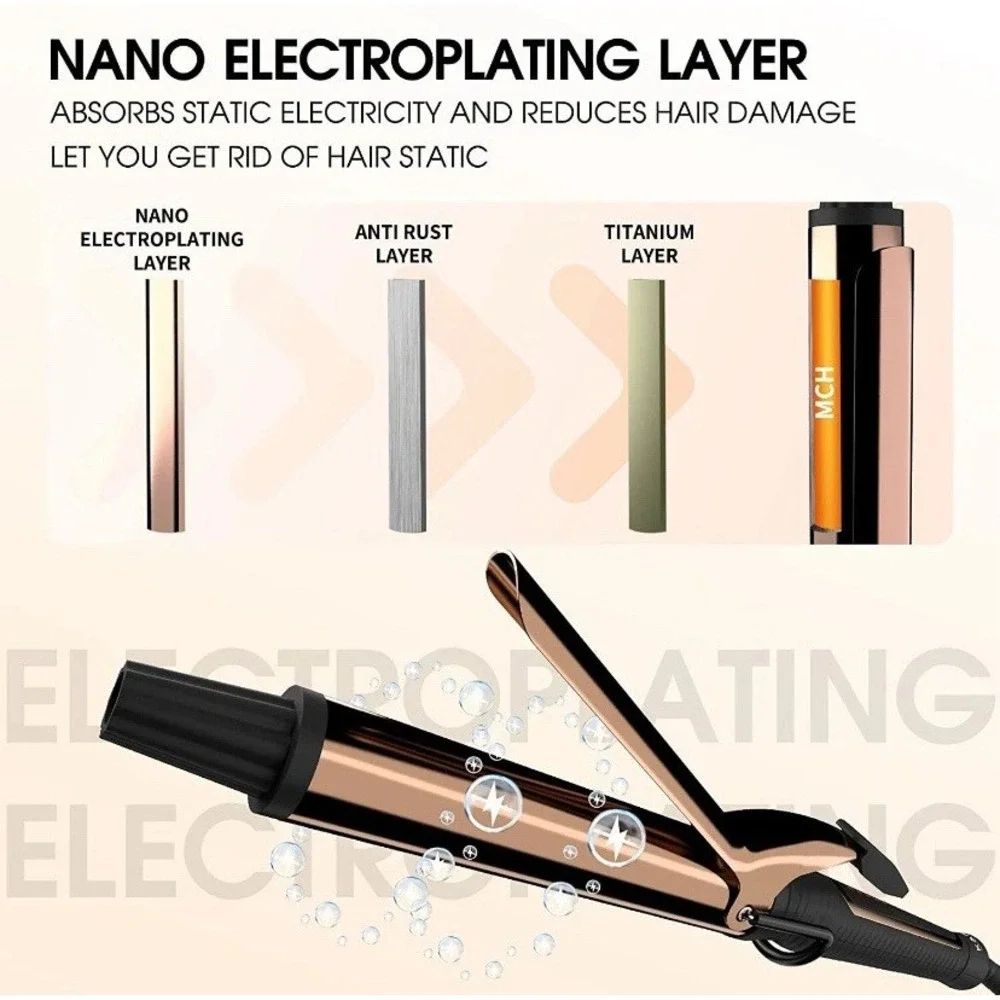 K&K Curling Iron 1.25 inch with clamp Hair Curler with Ceramic Coating Barrel